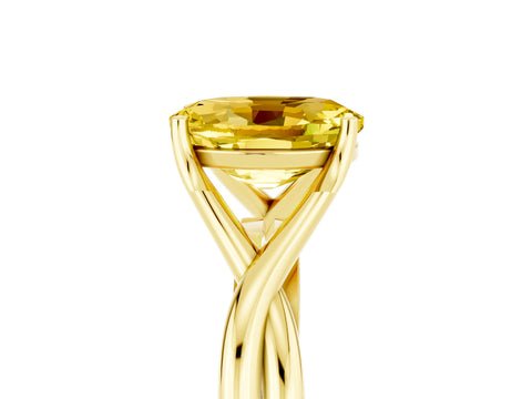 Yellow gold Oval Cut Yellow Sapphire Solitaire Twist Band Prong Setting Ring_89