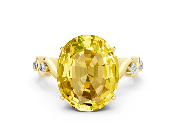 Yellow gold Oval Cut Yellow Sapphire Solitaire Twisted Band with Round  Accents and Prong Setting