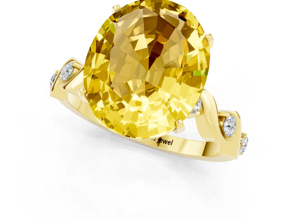 Yellow gold Oval Cut Yellow Sapphire Solitaire Twisted Band with Round  Accents and Prong Setting