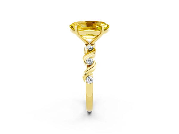 Yellow gold Oval Cut Yellow Sapphire Solitaire Twisted Band with Round  Accents and Prong Setting