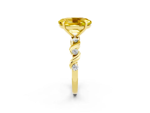 Yellow gold Oval Cut Yellow Sapphire Solitaire Twisted Band with Round  Accents and Prong Setting_14