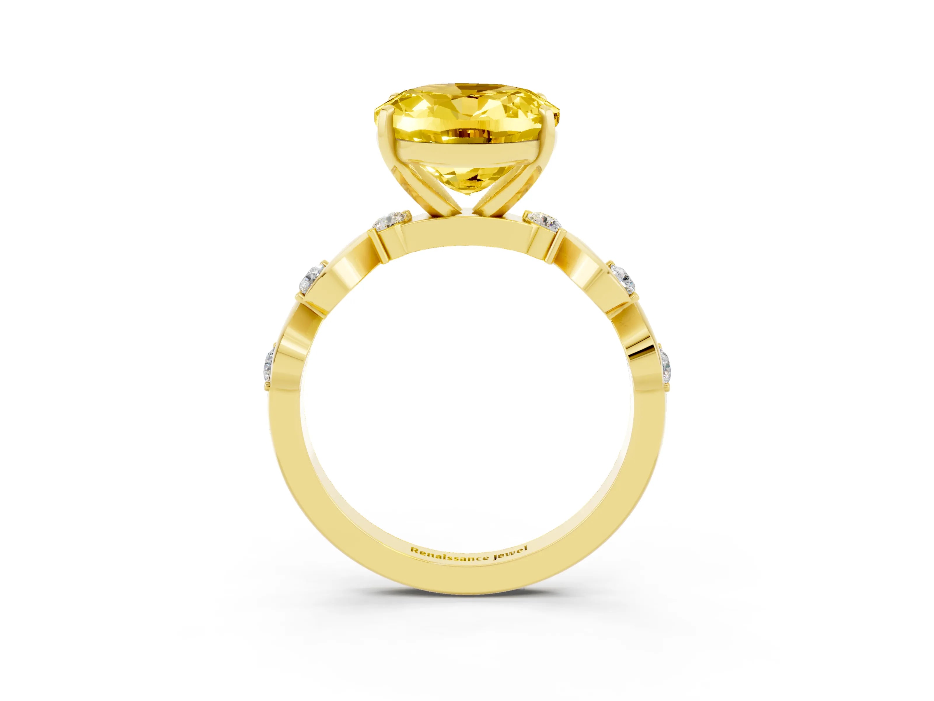 Yellow gold Oval Cut Yellow Sapphire Solitaire Twisted Band with Round  Accents and Prong Setting_15