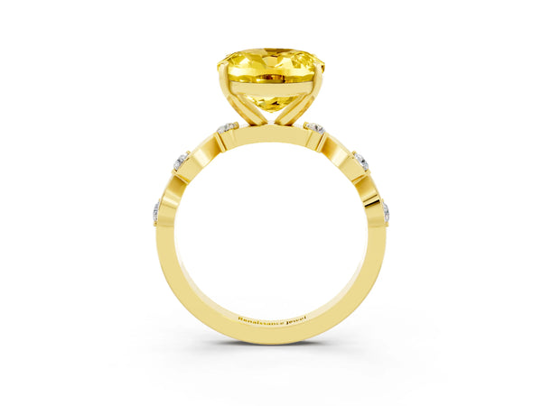 Yellow gold Oval Cut Yellow Sapphire Solitaire Twisted Band with Round  Accents and Prong Setting