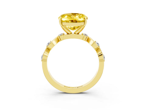 Yellow gold Oval Cut Yellow Sapphire Solitaire Twisted Band with Round  Accents and Prong Setting_15