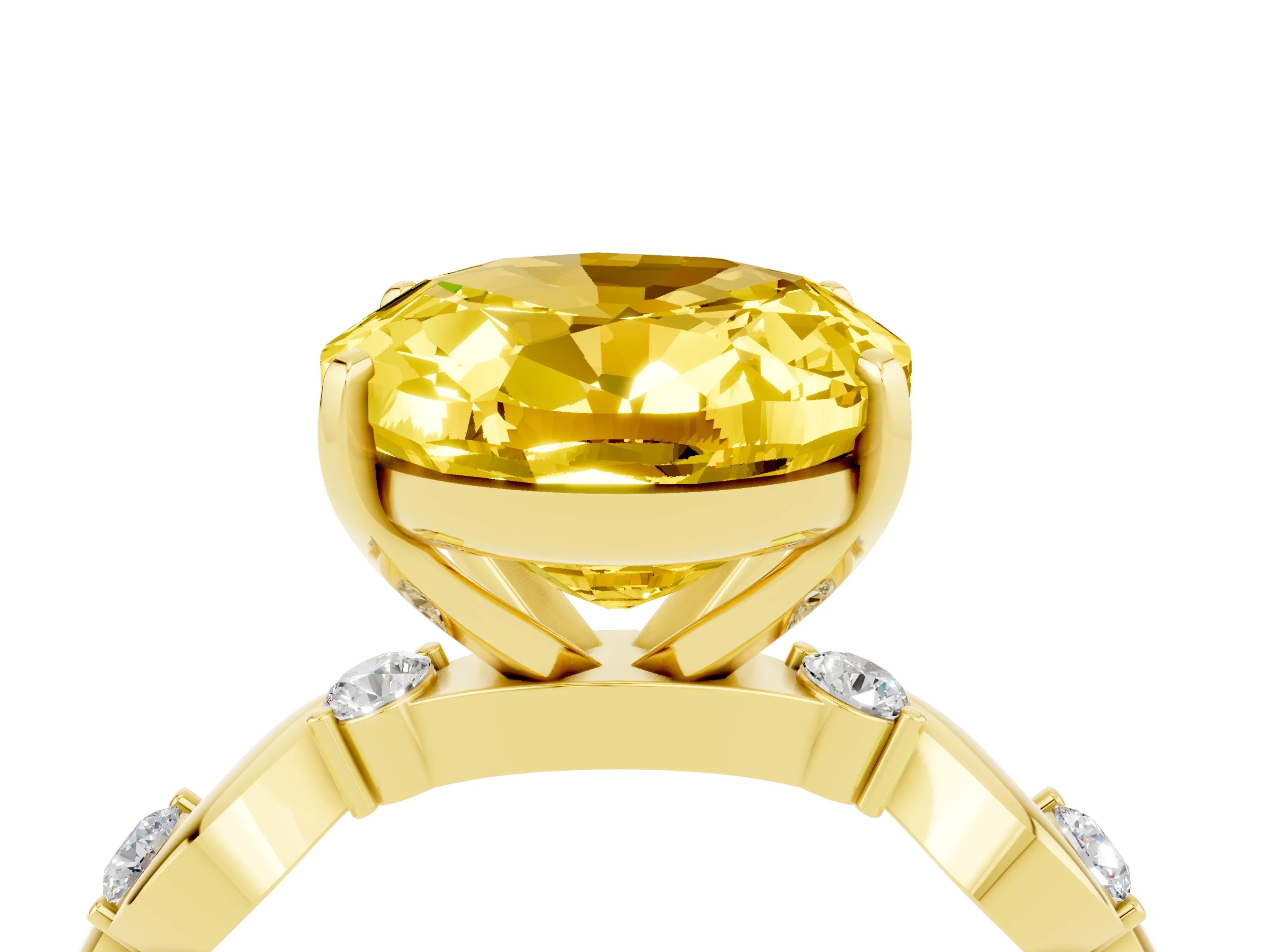 Yellow gold Oval Cut Yellow Sapphire Solitaire Twisted Band with Round  Accents and Prong Setting_16