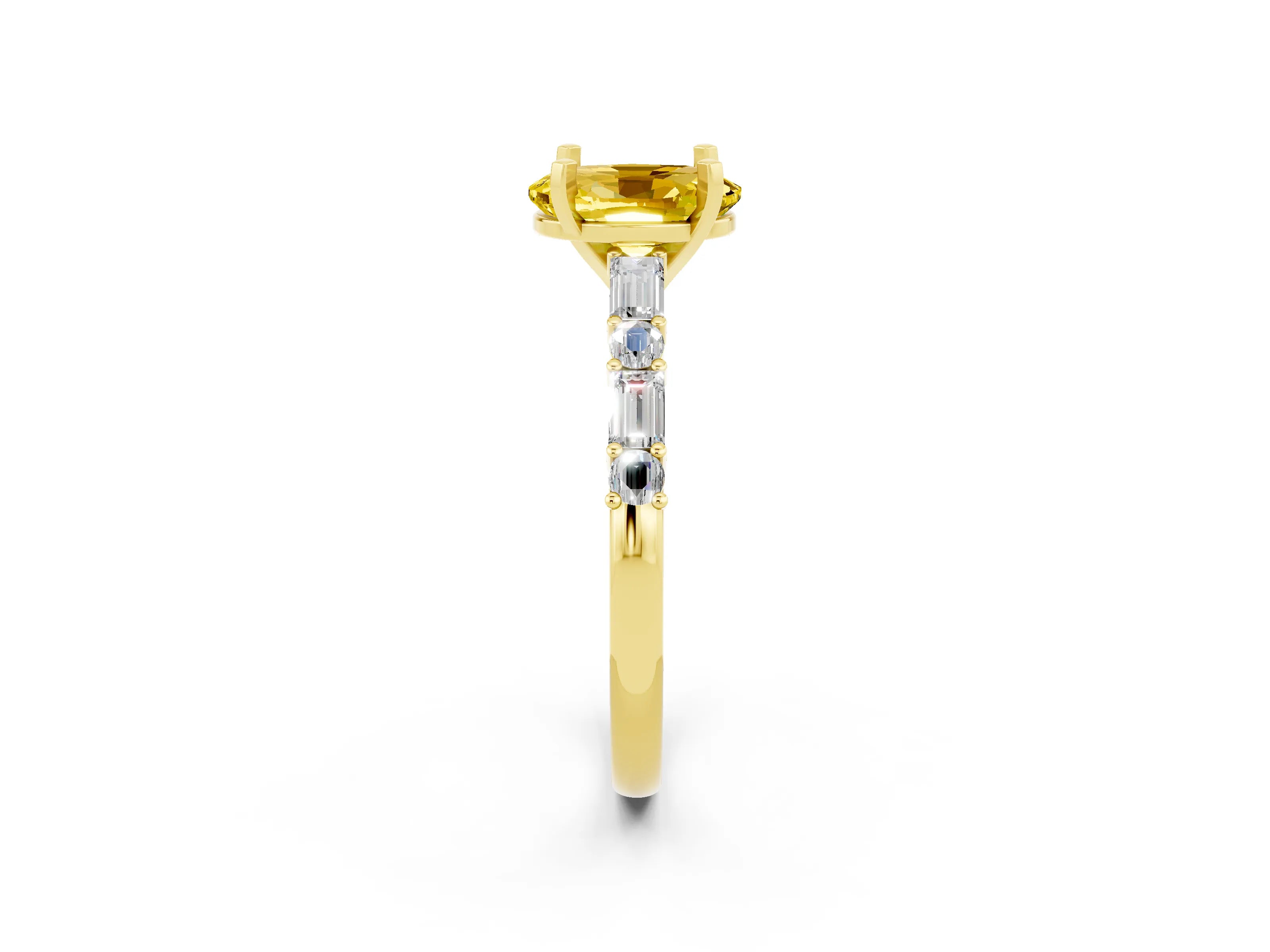 Yellow gold Oval Cut Yellow Sapphire Solitaire with Side Baguettes and Channel Set Band_26