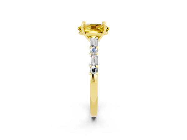 Yellow gold Oval Cut Yellow Sapphire Solitaire with Side Baguettes and Channel Set Band