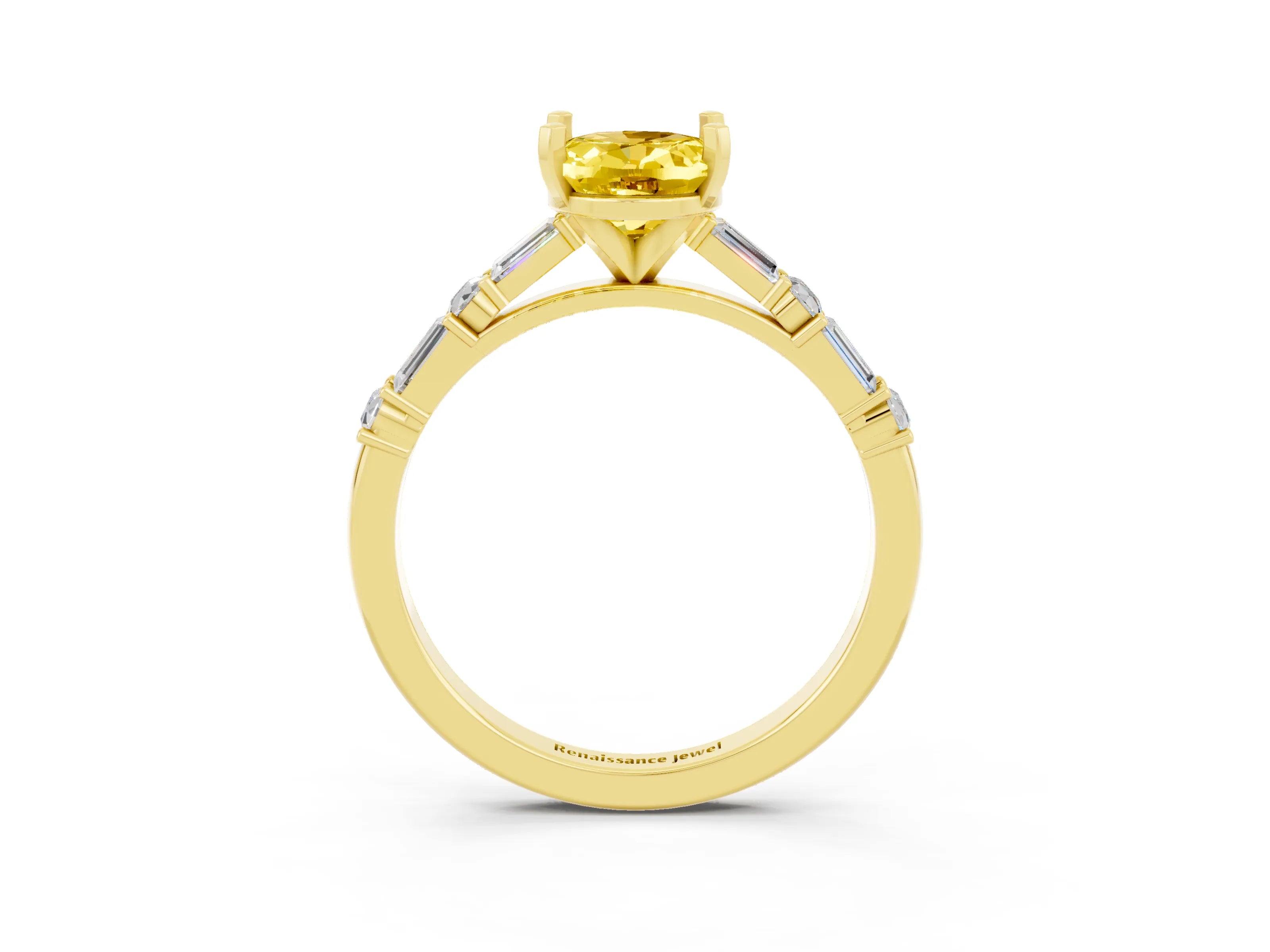 Yellow gold Oval Cut Yellow Sapphire Solitaire with Side Baguettes and Channel Set Band_27