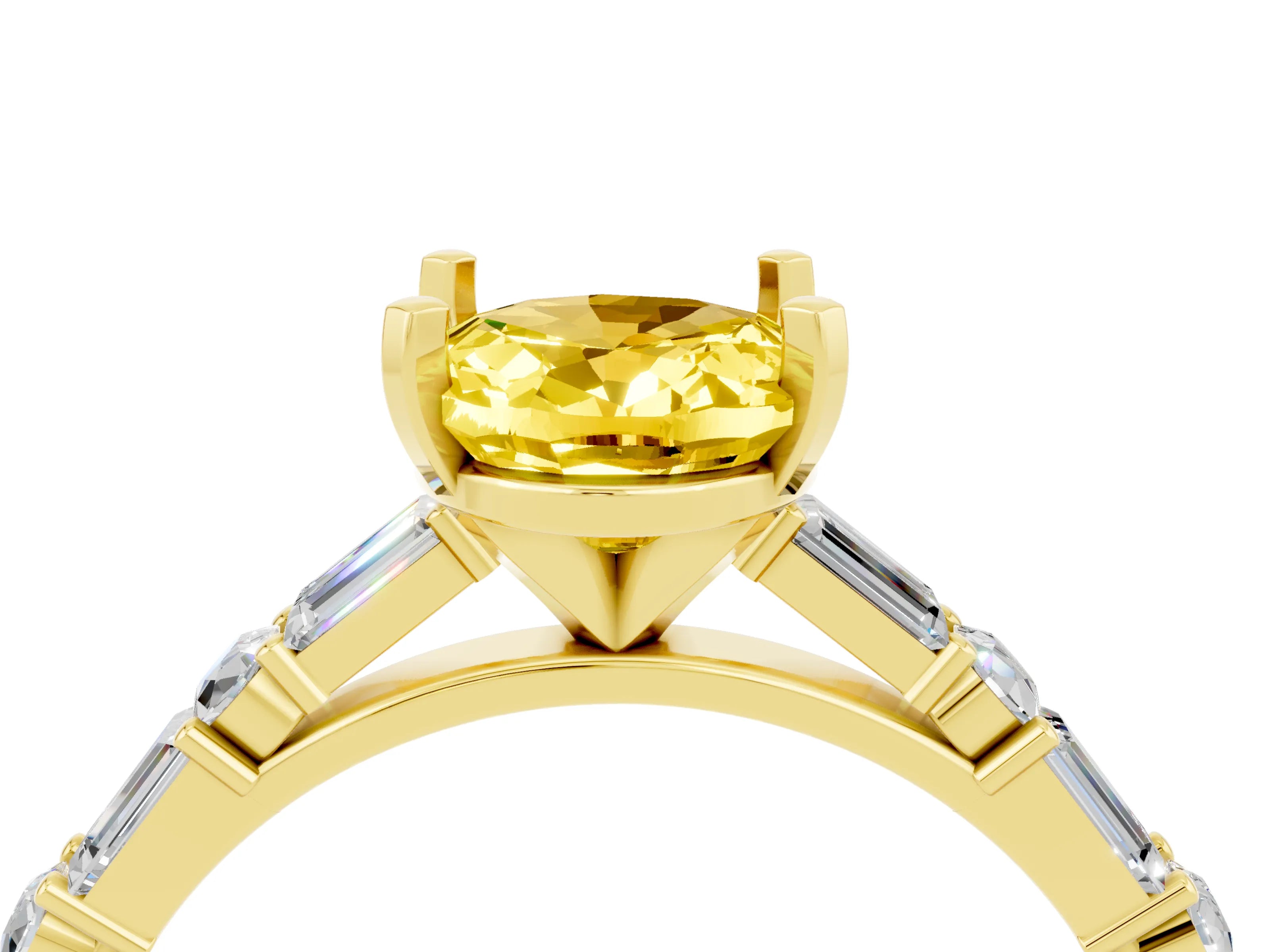 Yellow gold Oval Cut Yellow Sapphire Solitaire with Side Baguettes and Channel Set Band_28