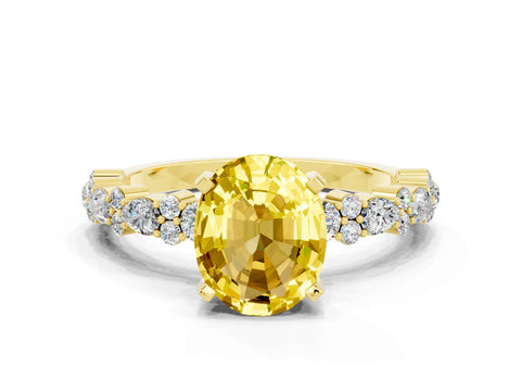 Yellow gold Oval Cut Yellow Sapphire Solitaire with Side Stones, Pave Band, Four-Prong Setting_60