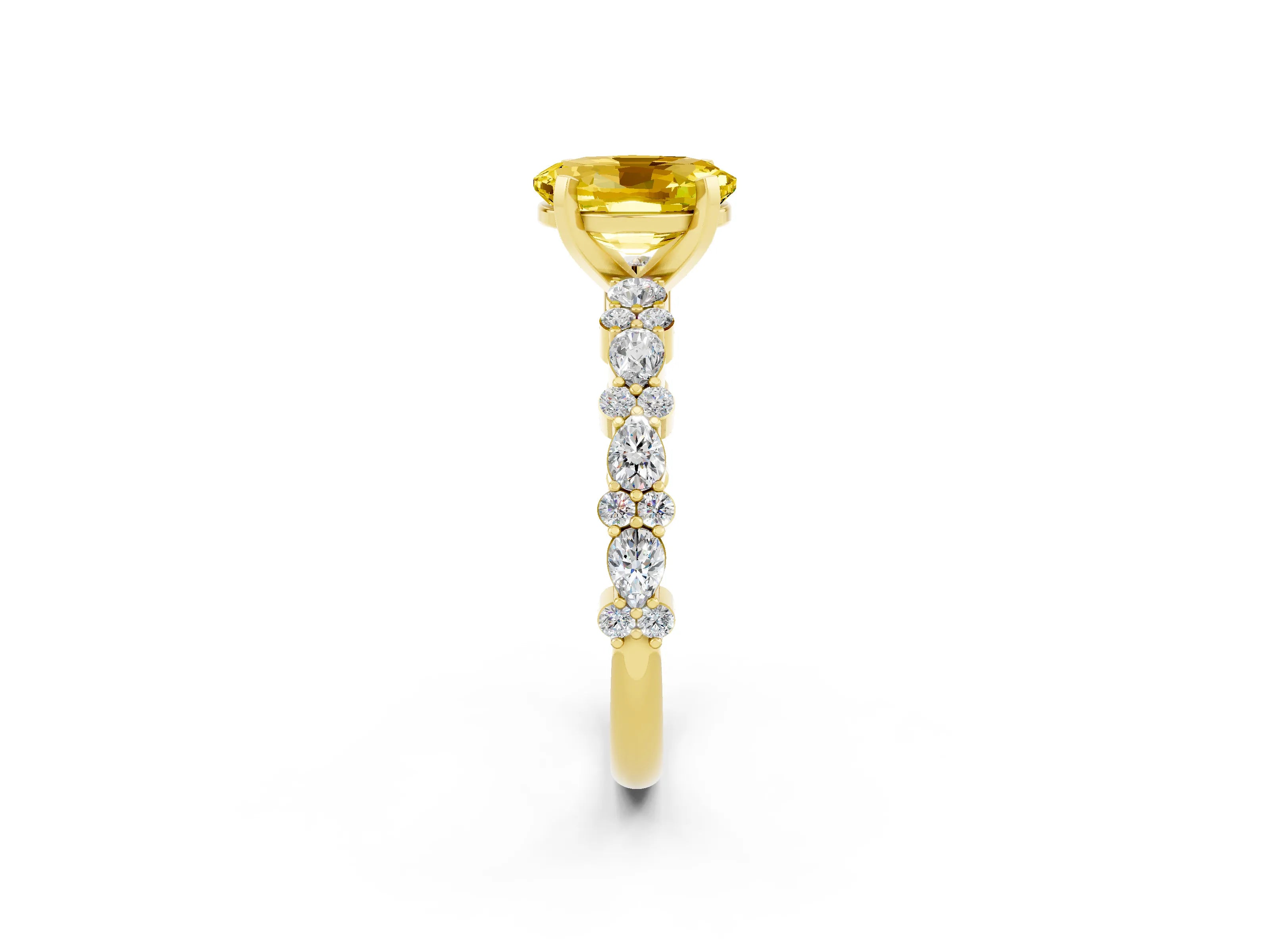 Yellow gold Oval Cut Yellow Sapphire Solitaire with Side Stones, Pave Band, Four-Prong Setting_62
