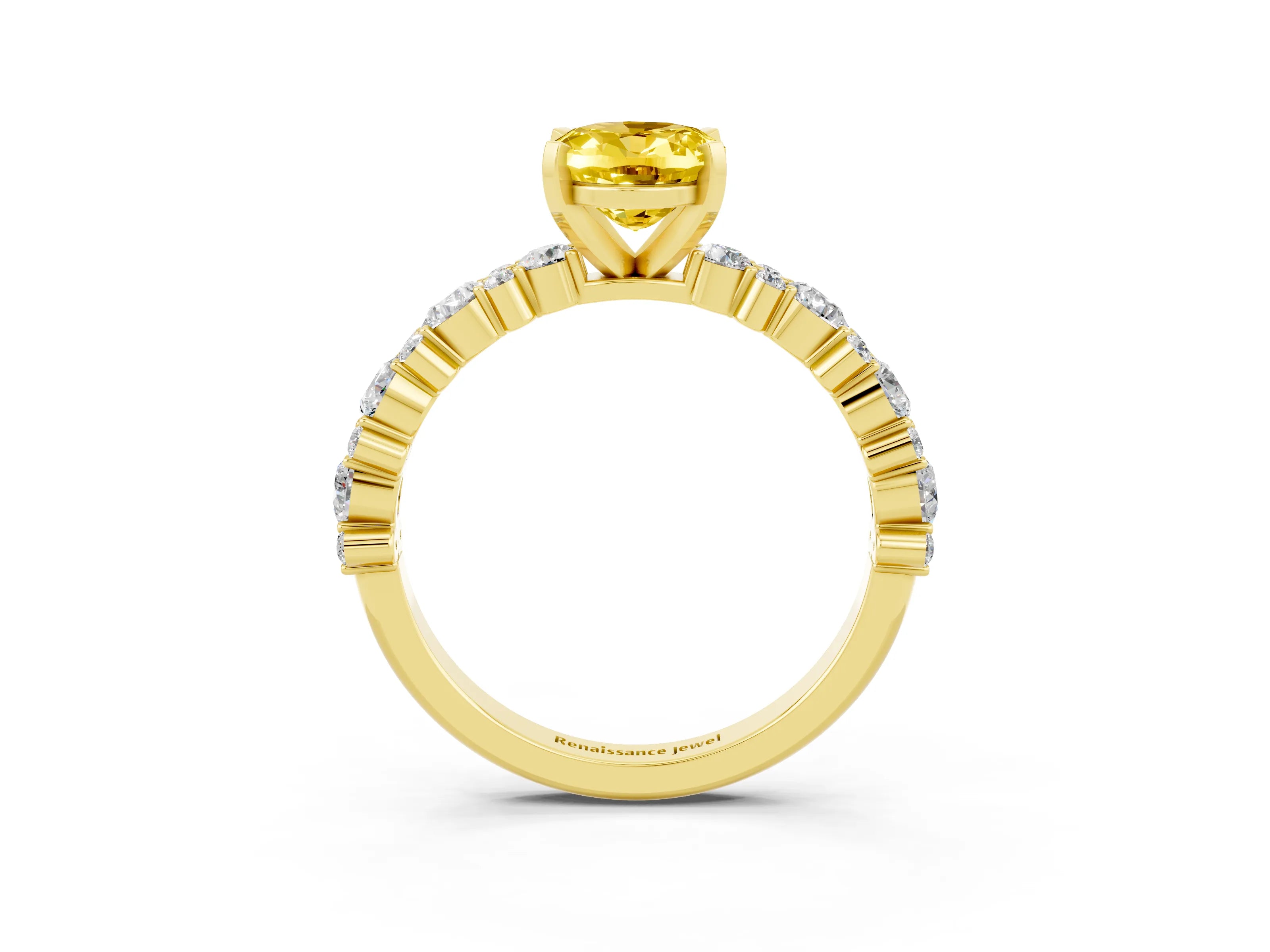 Yellow gold Oval Cut Yellow Sapphire Solitaire with Side Stones, Pave Band, Four-Prong Setting_63