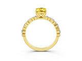 Yellow gold Oval Cut Yellow Sapphire Solitaire with Side Stones, Pave Band, Four-Prong Setting_63