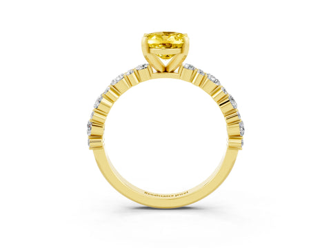 Yellow gold Oval Cut Yellow Sapphire Solitaire with Side Stones, Pave Band, Four-Prong Setting_63