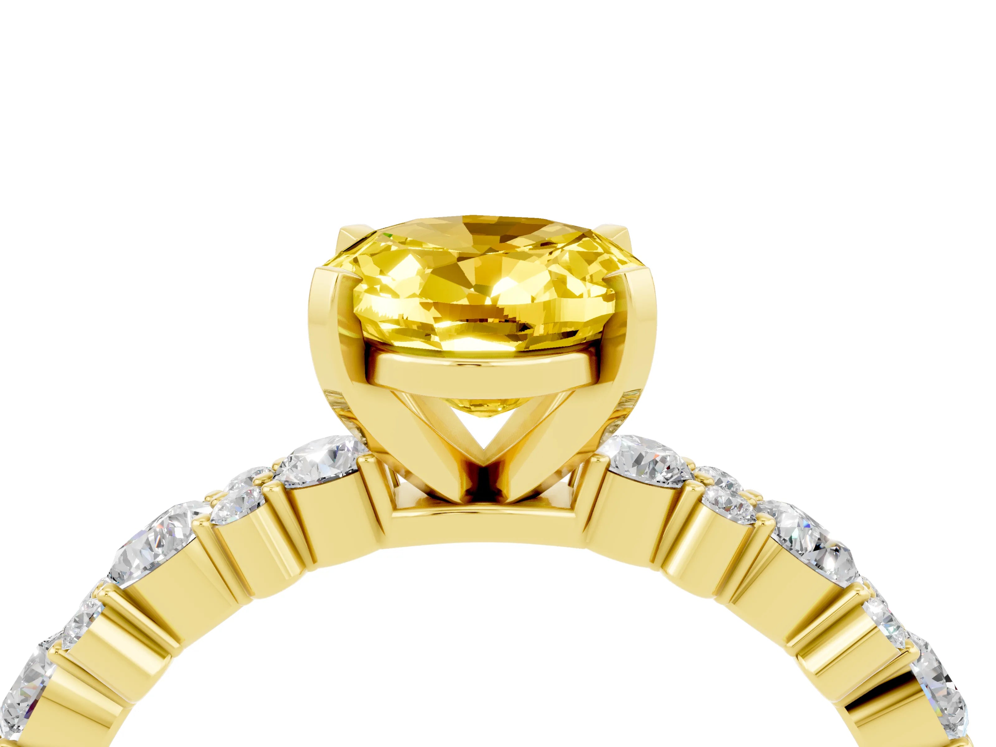 Yellow gold Oval Cut Yellow Sapphire Solitaire with Side Stones, Pave Band, Four-Prong Setting_64