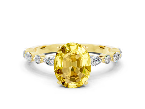 Yellow gold Oval Cut Yellow Sapphire Solitaire with Side Stones on a Pavé Band and Four-Prong Setting_24