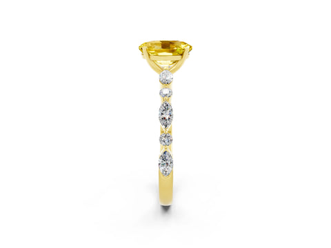 Yellow gold Oval Cut Yellow Sapphire Solitaire with Side Stones on a Pavé Band and Four-Prong Setting_26