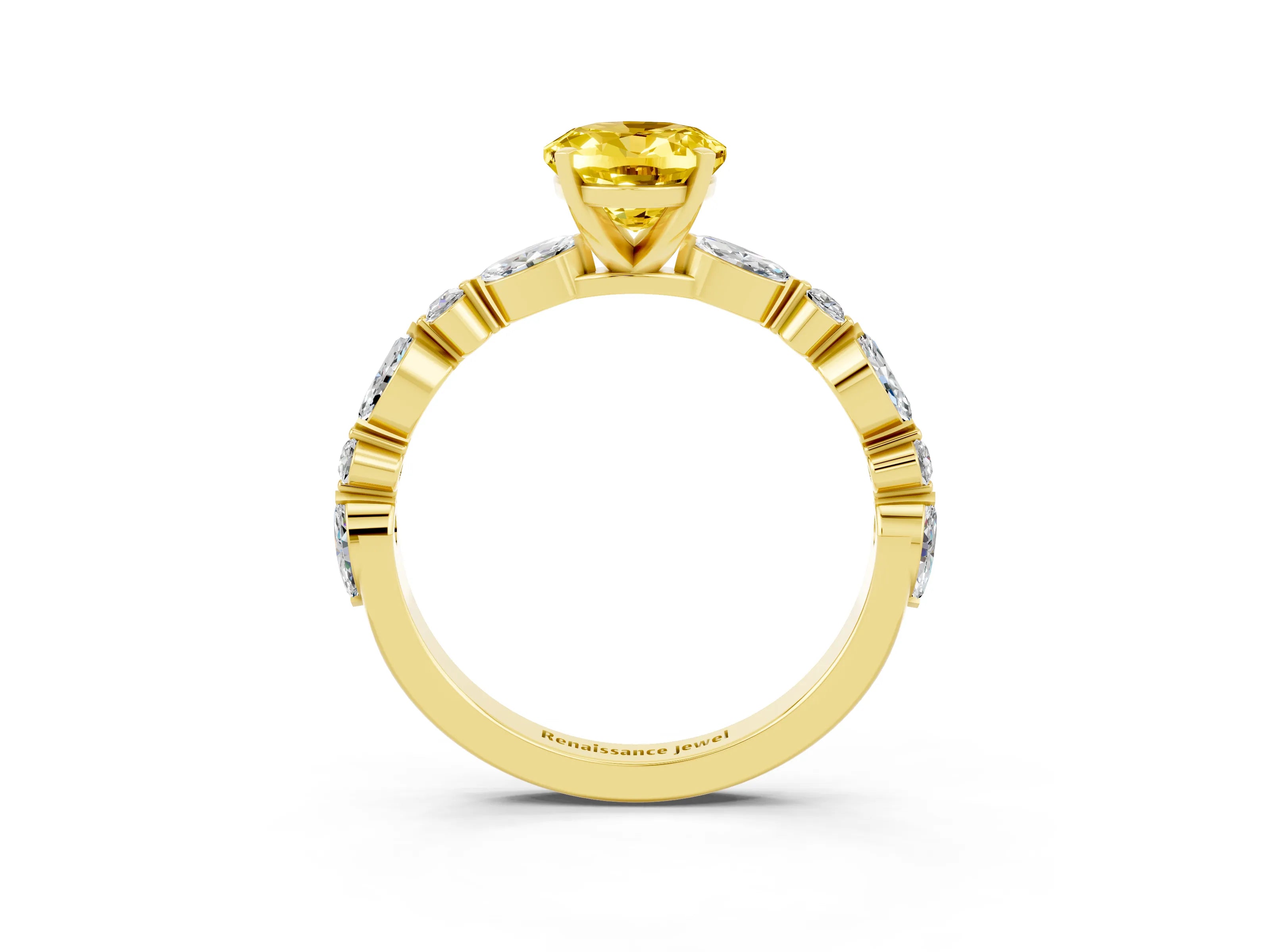 Yellow gold Oval Cut Yellow Sapphire Solitaire with Side Stones on a Pavé Band and Four-Prong Setting_27
