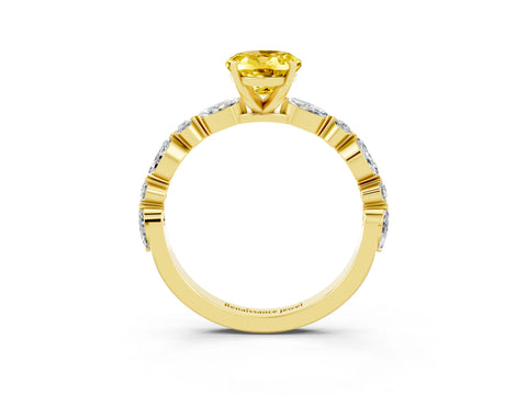 Yellow gold Oval Cut Yellow Sapphire Solitaire with Side Stones on a Pavé Band and Four-Prong Setting_27