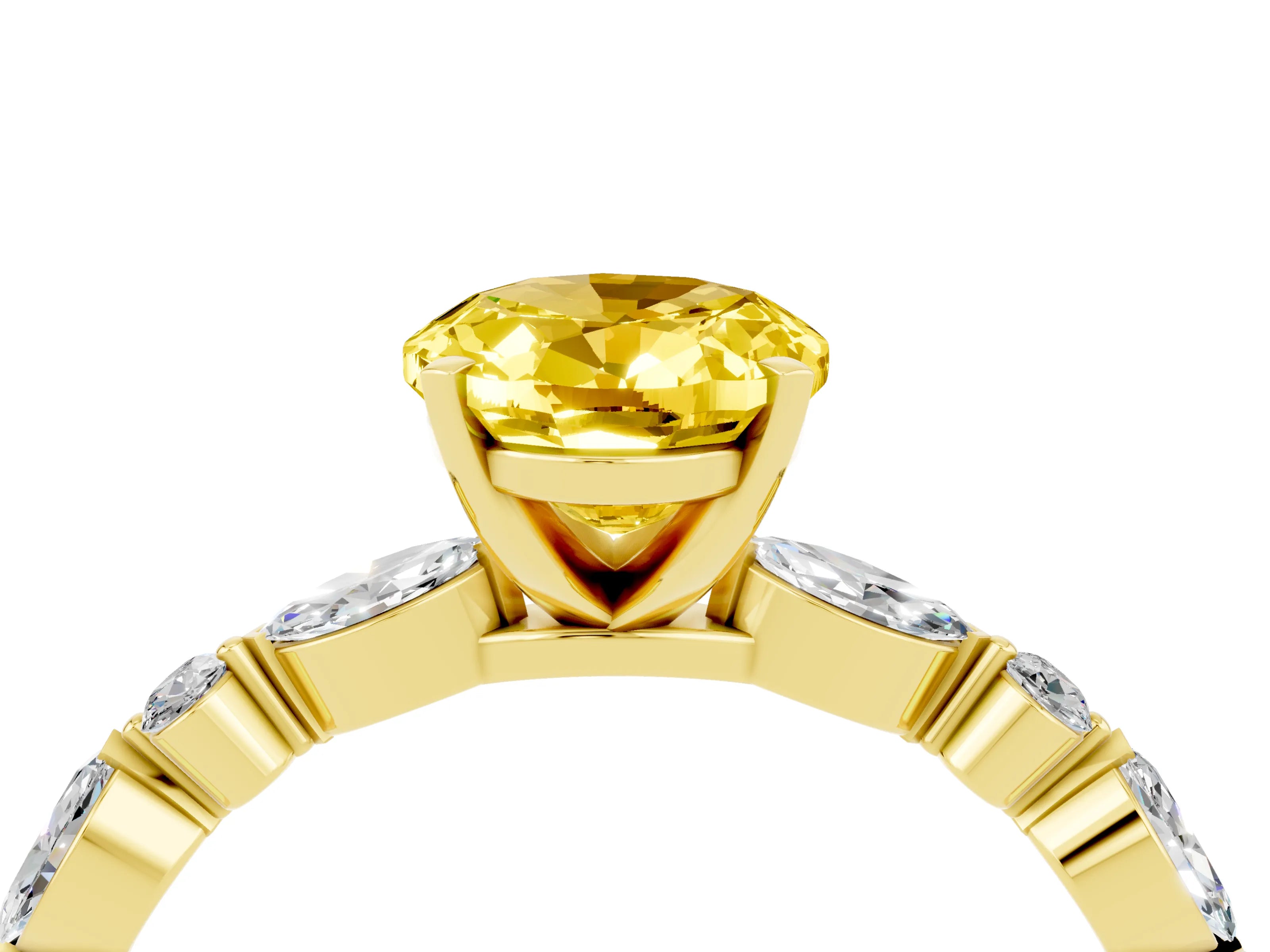 Yellow gold Oval Cut Yellow Sapphire Solitaire with Side Stones on a Pavé Band and Four-Prong Setting_28