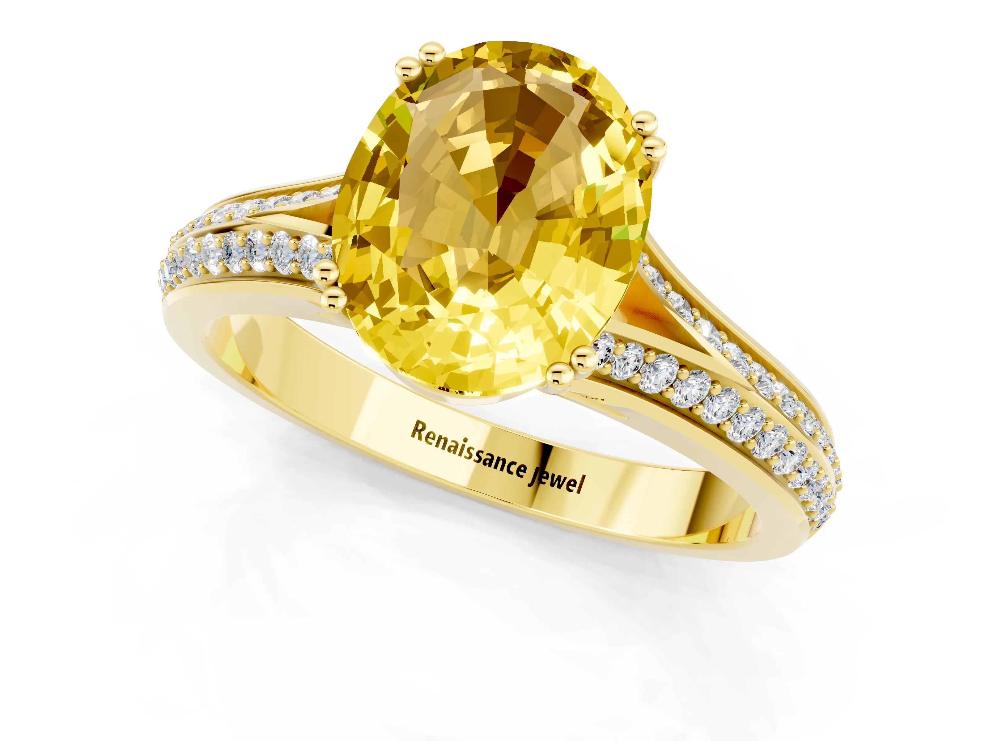 Yellow gold Oval Cut Yellow Sapphire Split Shank Engagement Ring with Pavé Band_25
