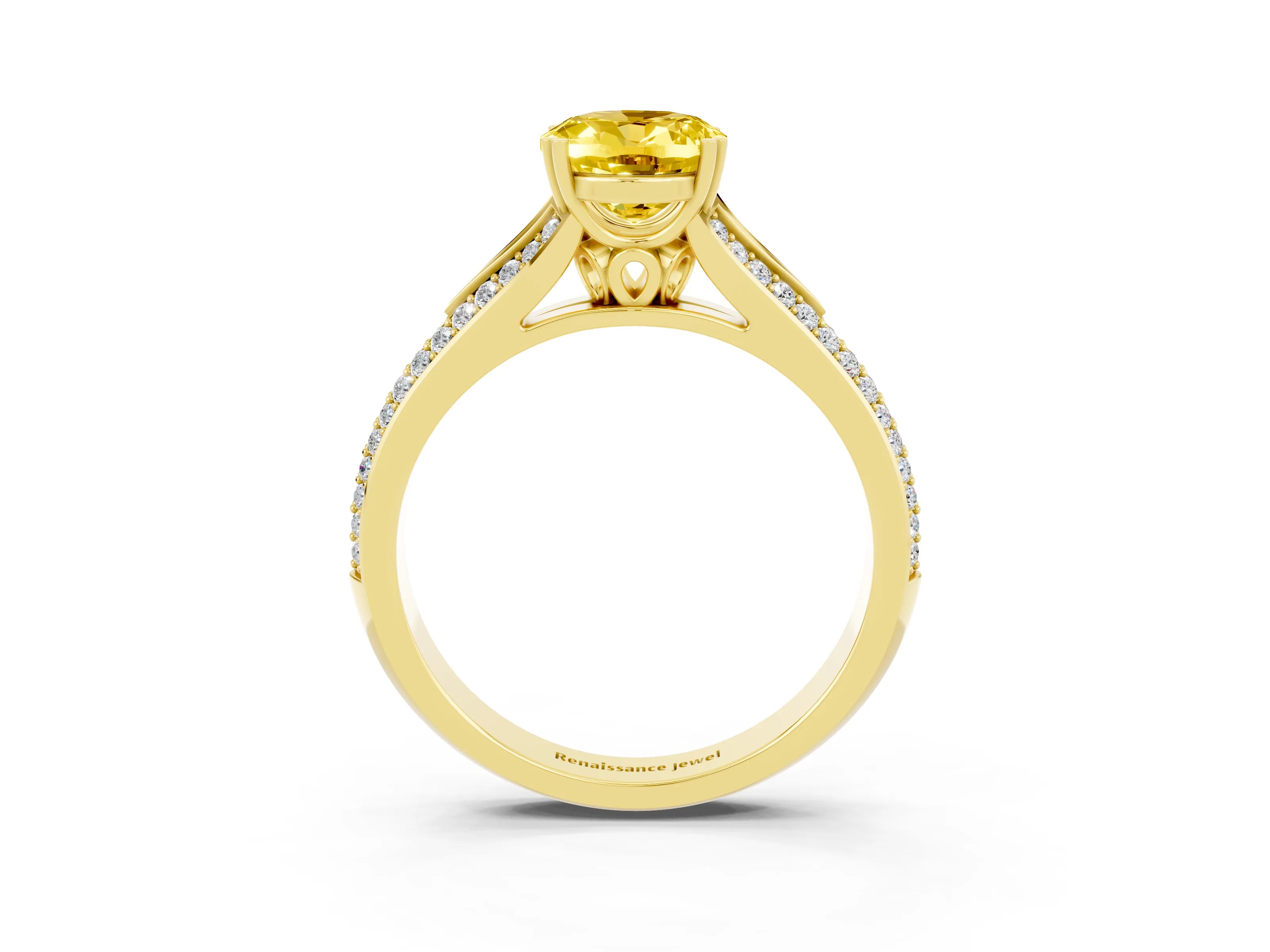 Yellow gold Oval Cut Yellow Sapphire Split Shank Engagement Ring with Pavé Band_27