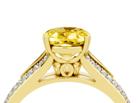 Yellow gold Oval Cut Yellow Sapphire Split Shank Engagement Ring with Pavé Band_28