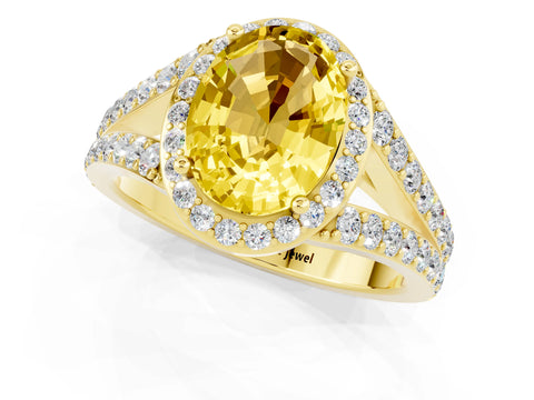 Yellow gold Oval Cut Yellow Sapphire Split Shank Halo Ring with Four-Prong Setting_11