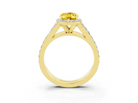 Yellow gold Oval Cut Yellow Sapphire Split Shank Halo Ring with Four-Prong Setting_13