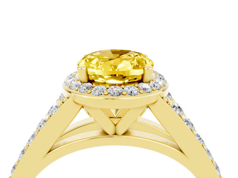 Yellow gold Oval Cut Yellow Sapphire Split Shank Halo Ring with Four-Prong Setting_14