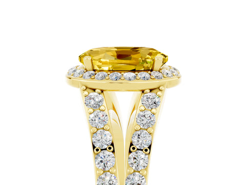 Yellow gold Oval Cut Yellow Sapphire Split Shank Halo Ring with Four-Prong Setting_15