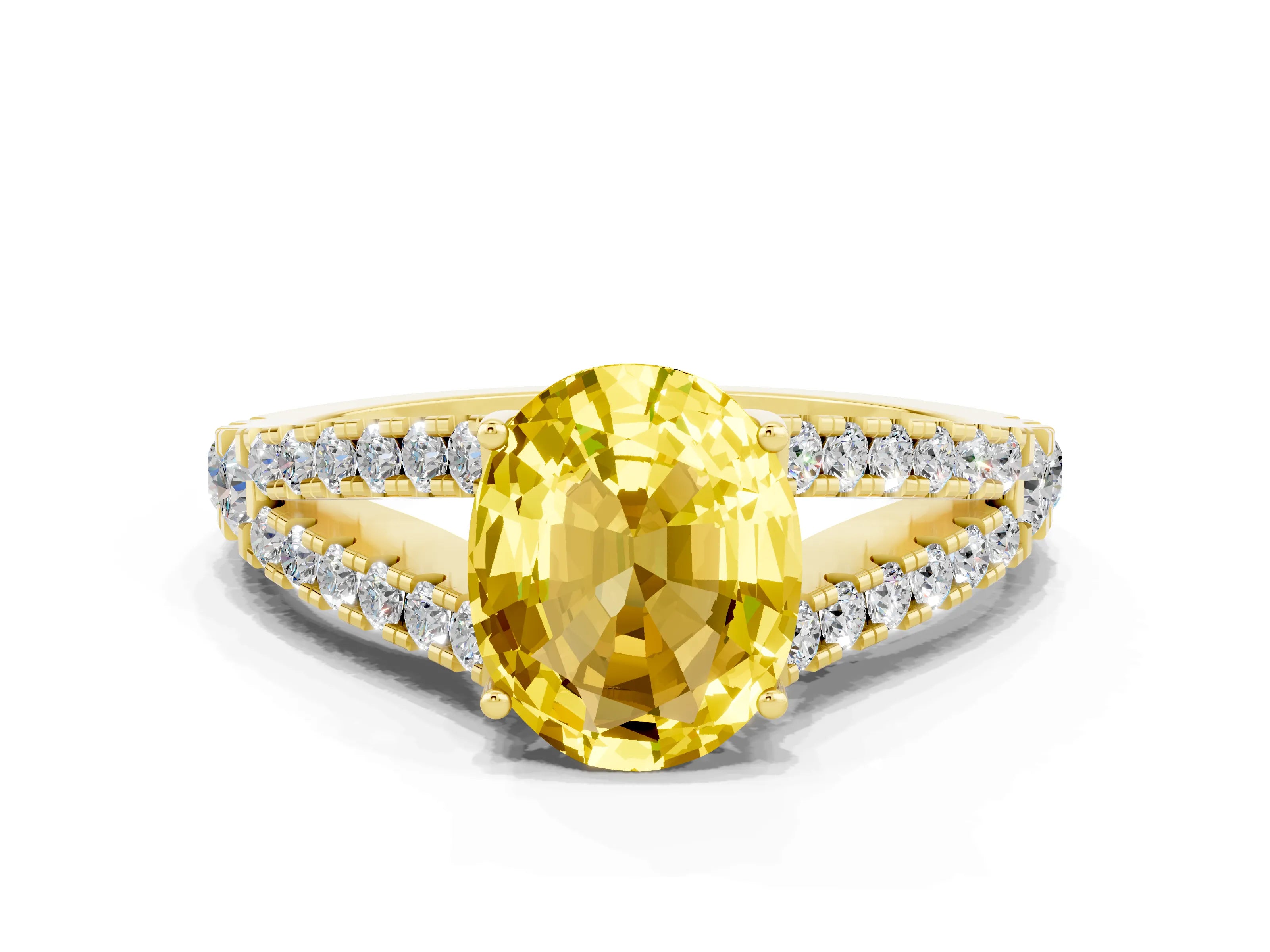 Yellow gold Oval Cut Yellow Sapphire Split Shank Pavé Engagement Ring with Four-Prong Setting_12