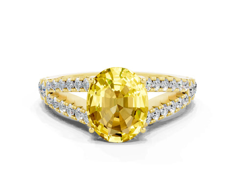 Yellow gold Oval Cut Yellow Sapphire Split Shank Pavé Engagement Ring with Four-Prong Setting_12