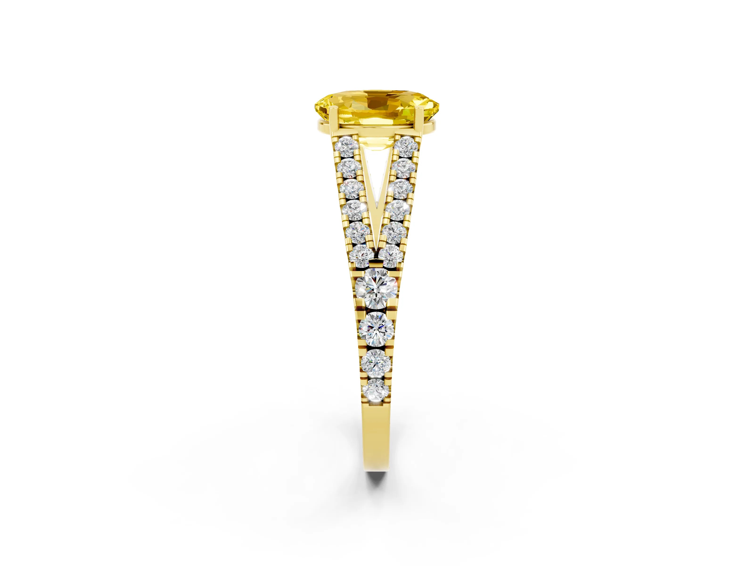 Yellow gold Oval Cut Yellow Sapphire Split Shank Pavé Engagement Ring with Four-Prong Setting_14