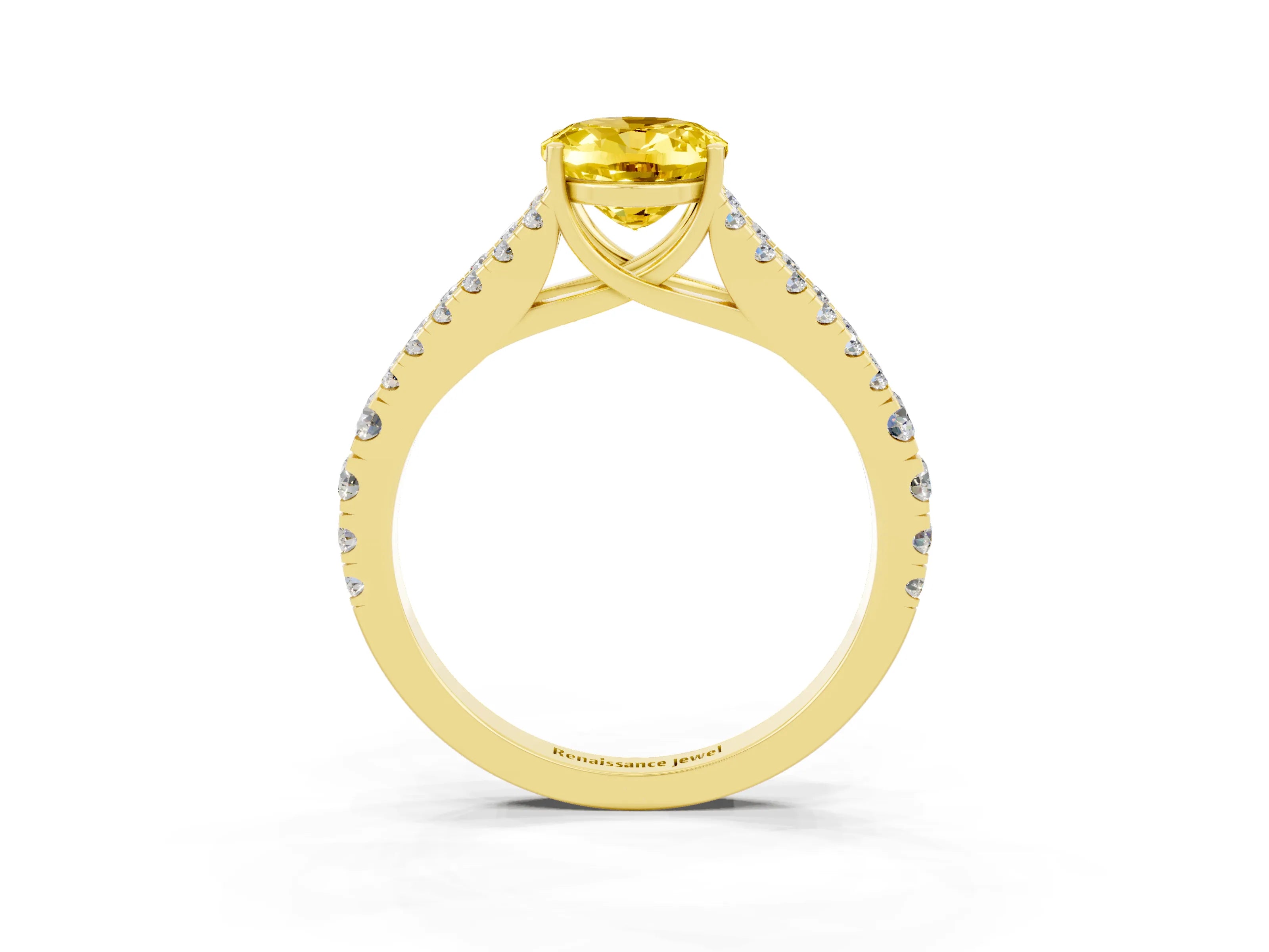 Yellow gold Oval Cut Yellow Sapphire Split Shank Pavé Engagement Ring with Four-Prong Setting_15