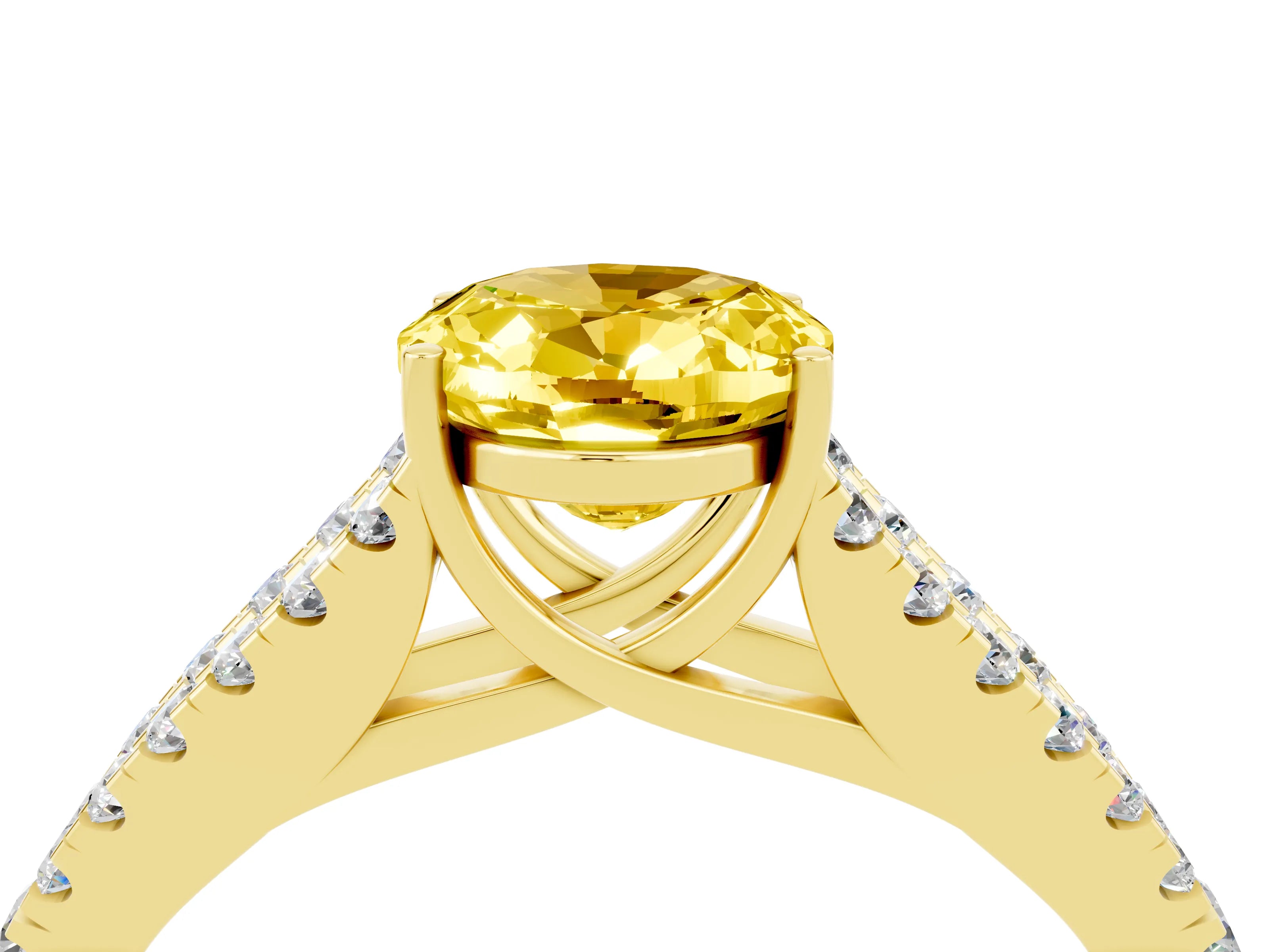 Yellow gold Oval Cut Yellow Sapphire Split Shank Pavé Engagement Ring with Four-Prong Setting_16