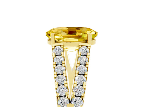 Yellow gold Oval Cut Yellow Sapphire Split Shank Pavé Engagement Ring with Four-Prong Setting_17