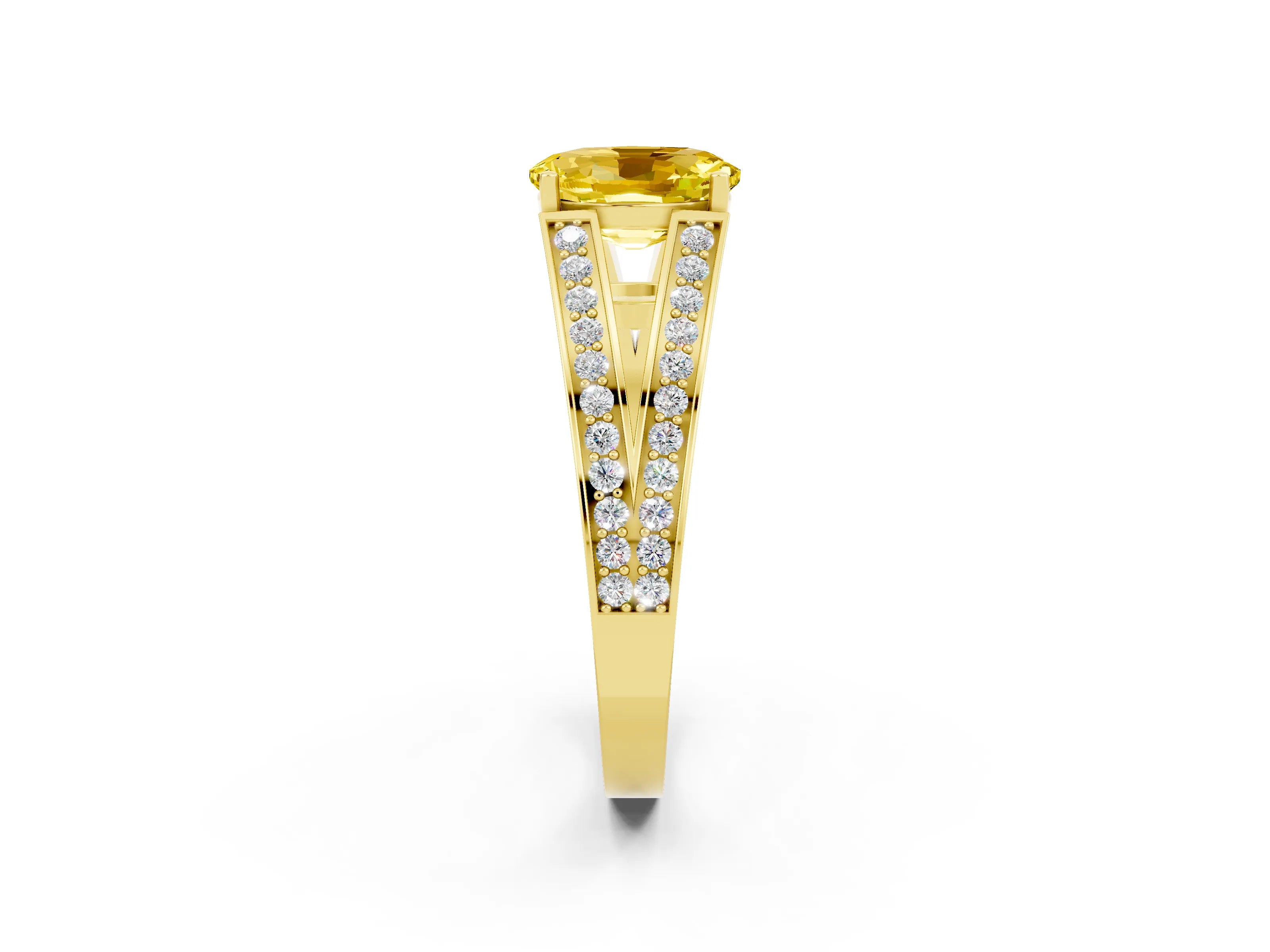Yellow gold Oval Cut Yellow Sapphire Split Shank Ring with Pavé Band and Four-Prong Setting_2