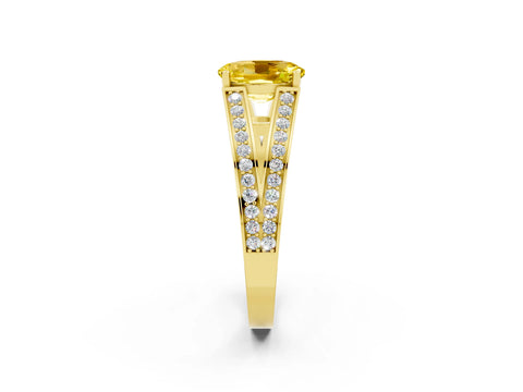 Yellow gold Oval Cut Yellow Sapphire Split Shank Ring with Pavé Band and Four-Prong Setting_2