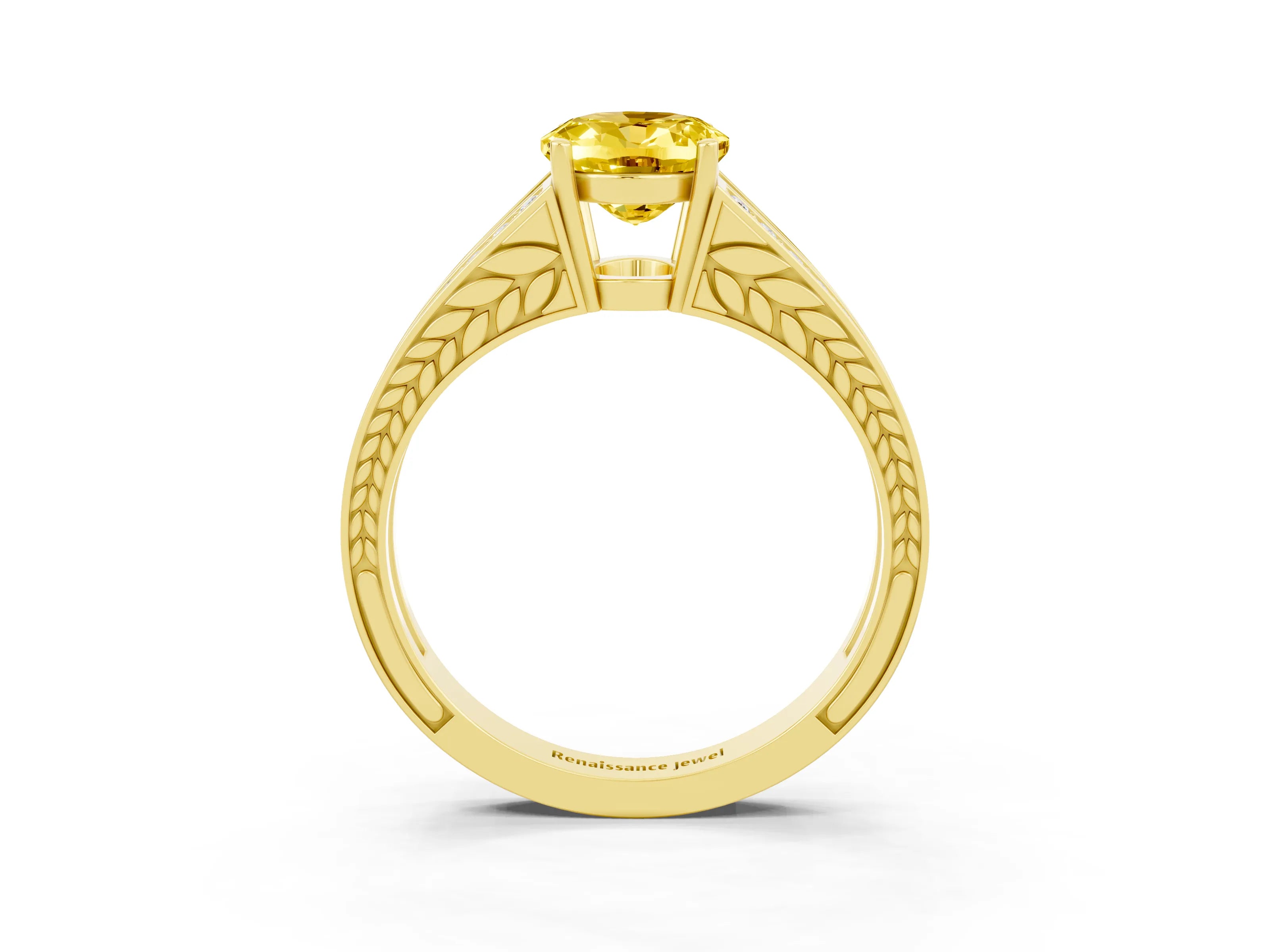 Yellow gold Oval Cut Yellow Sapphire Split Shank Ring with Pavé Band and Four-Prong Setting_3