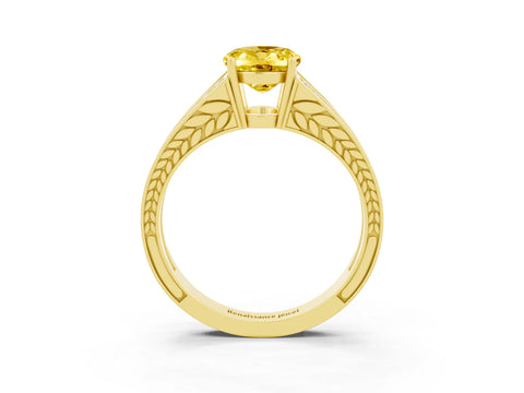 Yellow gold Oval Cut Yellow Sapphire Split Shank Ring with Pavé Band and Four-Prong Setting_3