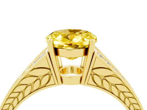 Yellow gold Oval Cut Yellow Sapphire Split Shank Ring with Pavé Band and Four-Prong Setting_4
