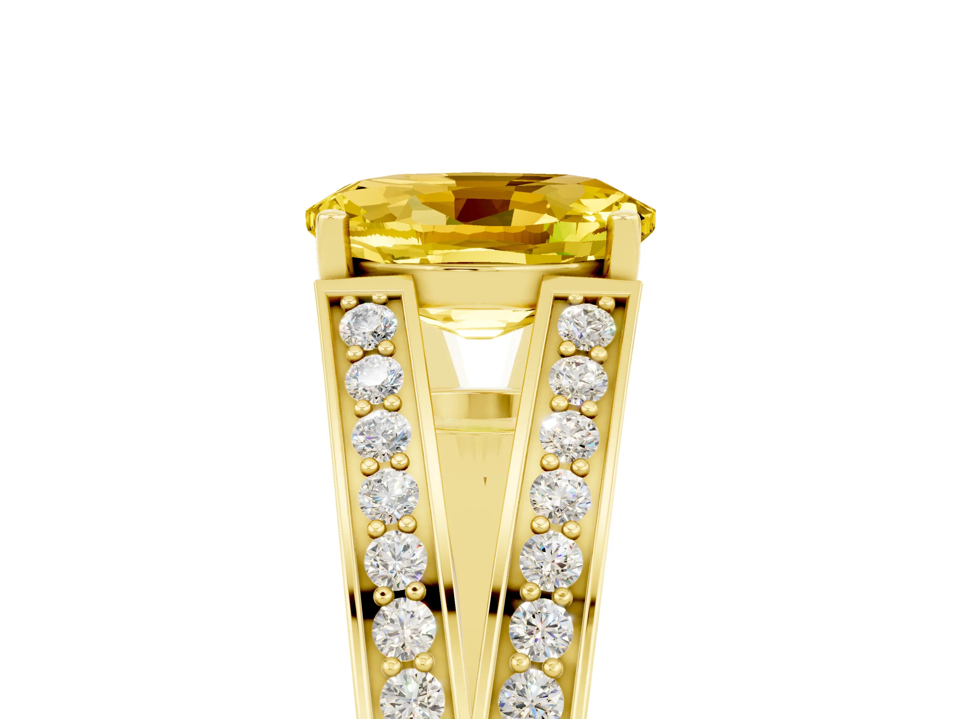 Yellow gold Oval Cut Yellow Sapphire Split Shank Ring with Pavé Band and Four-Prong Setting_5