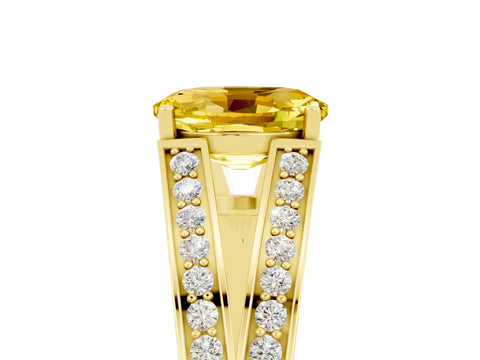 Yellow gold Oval Cut Yellow Sapphire Split Shank Ring with Pavé Band and Four-Prong Setting_5