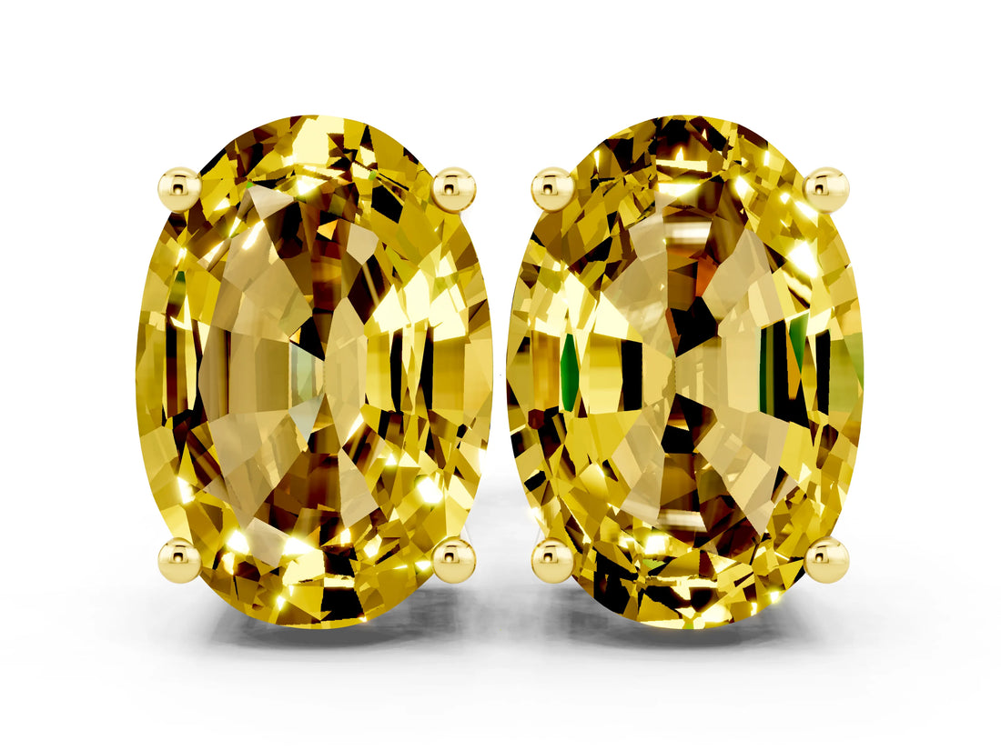 Yellow gold Oval Cut Yellow Sapphire Stud Earrings_36
