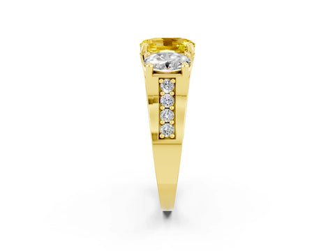 Yellow gold Oval Cut Yellow Sapphire Three-Stone Ring with Channel Set Band and Four-Prong Setting_2