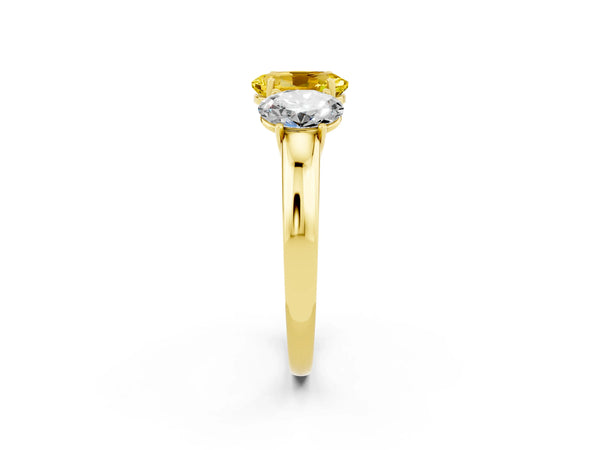 Yellow gold Oval Cut Yellow Sapphire Three-Stone Ring with Four-Prong Setting and Classic Band