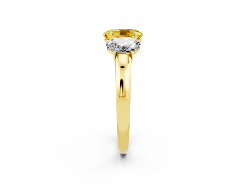Yellow gold Oval Cut Yellow Sapphire Three-Stone Ring with Four-Prong Setting and Classic Band_2