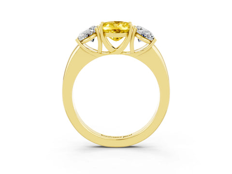 Yellow gold Oval Cut Yellow Sapphire Three-Stone Ring with Four-Prong Setting and Classic Band_3