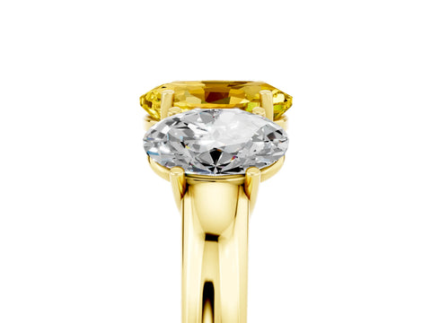 Yellow gold Oval Cut Yellow Sapphire Three-Stone Ring with Four-Prong Setting and Classic Band_5